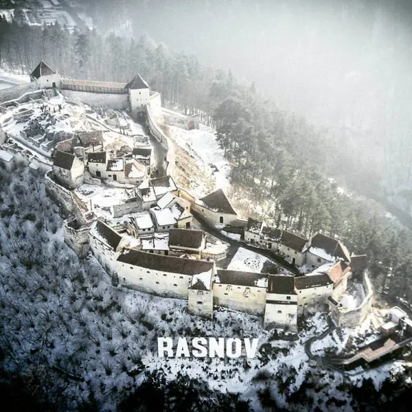 Râșnov Citadel from above in winter